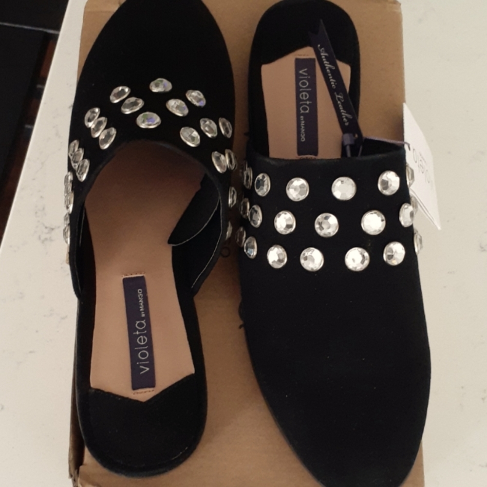 SOLD!!! Violeta by Mango black slippers with crystals  sise Eu 38